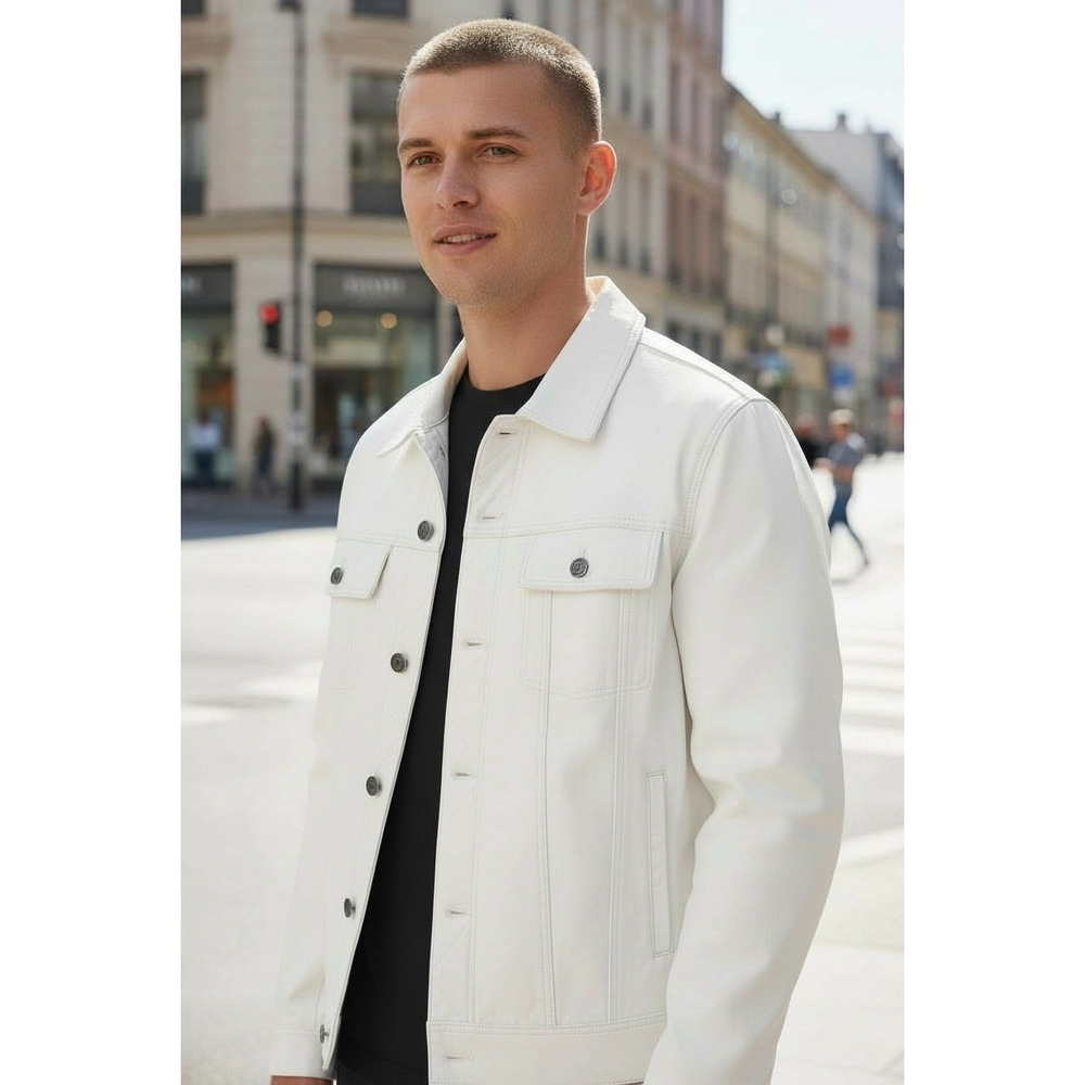 NWOT Zayn Men's 100% Leather Trucker Jacket White 4XL